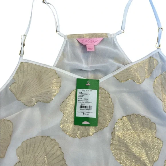 Lilly Pulitzer Dusk Top Shell Clip Dot Chiffon Large - Picture 2 of 8